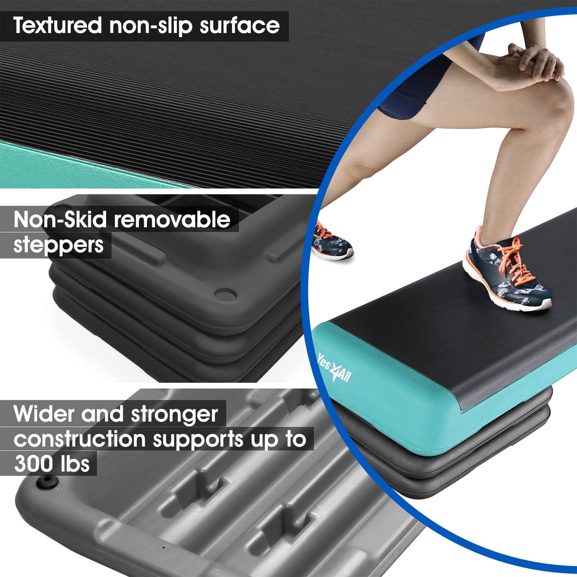 Yes4All 2-in-1 Adjustable Aerobic Step Platform, Exercise Stepper, Blue & Black