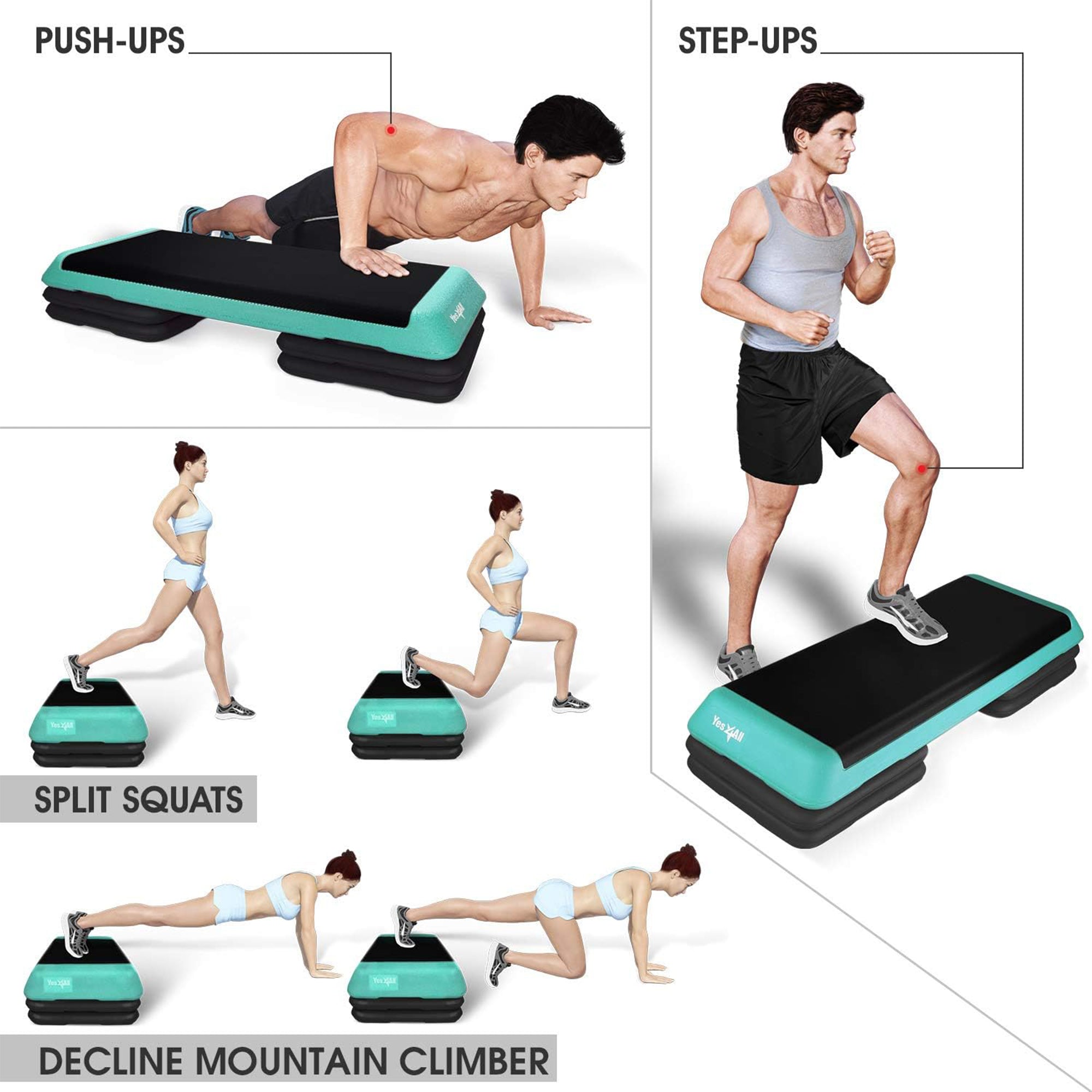 Yes4All 2-in-1 Adjustable Aerobic Step Platform, Exercise Stepper, Blue & Black