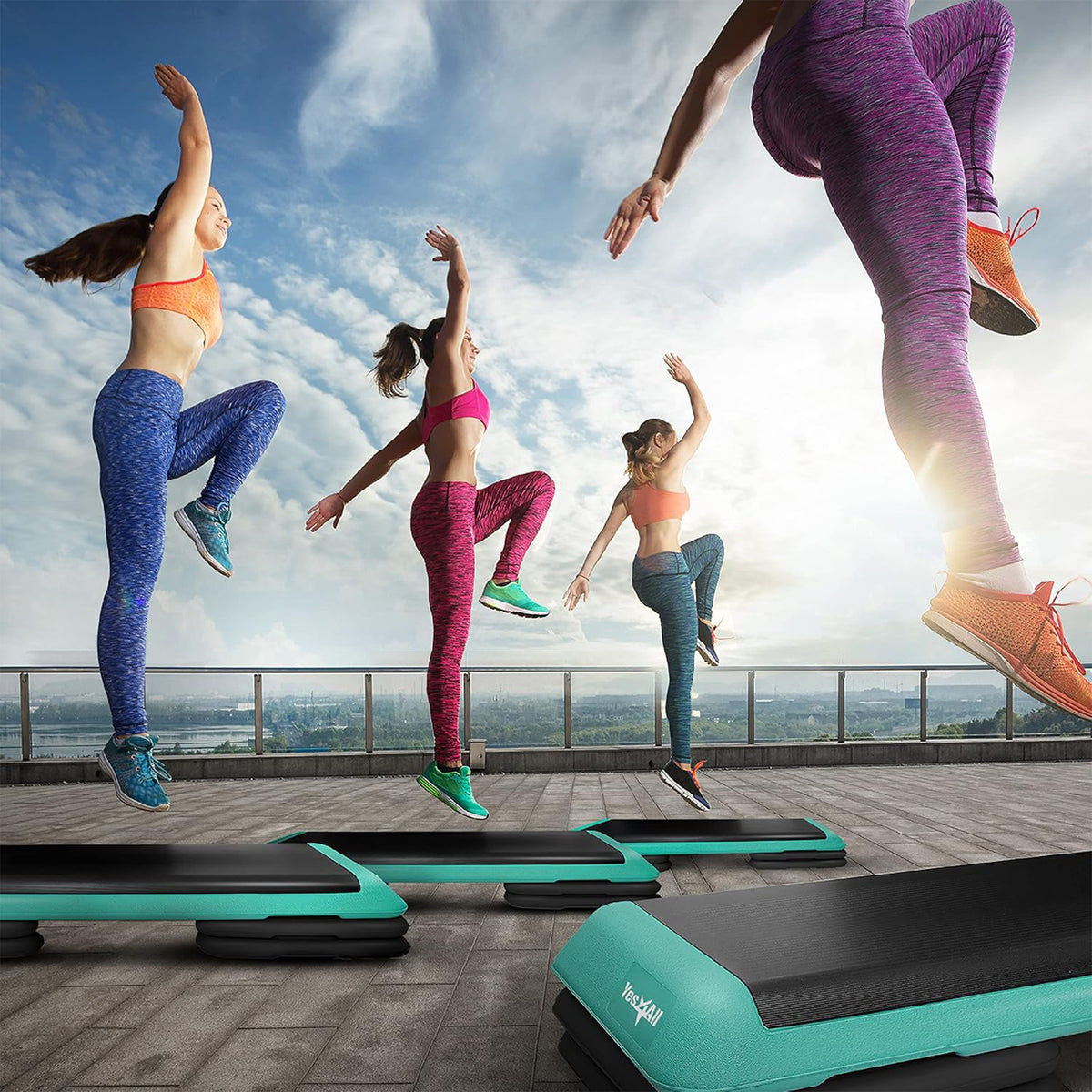 Yes4All 2-in-1 Adjustable Aerobic Step Platform, Exercise Stepper, Blue & Black