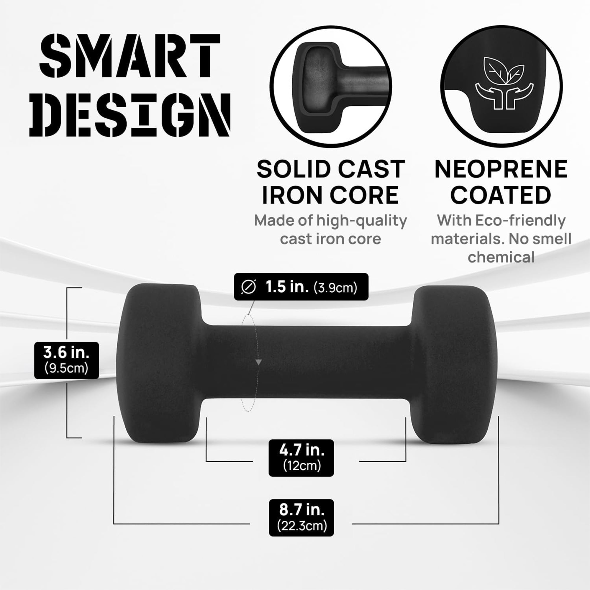 Yes4All 10-Pound Neoprene Dumbbell Pair Hand Weights for Home Workouts, Black