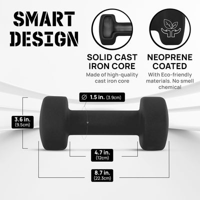 Yes4All 10-Pound Neoprene Dumbbell Pair Hand Weights for Home Workouts, Black