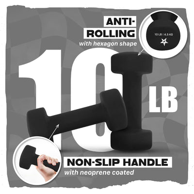 Yes4All 10-Pound Neoprene Dumbbell Pair Hand Weights for Home Workouts, Black