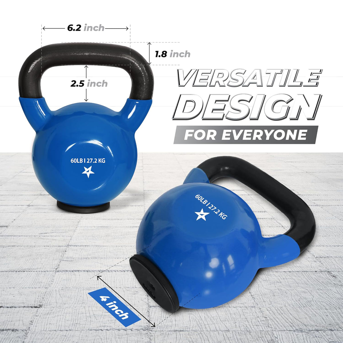Yes4All 60 Pound Kettlebell, PVC Coated Cast Iron Weight with Rubber Base, Blue