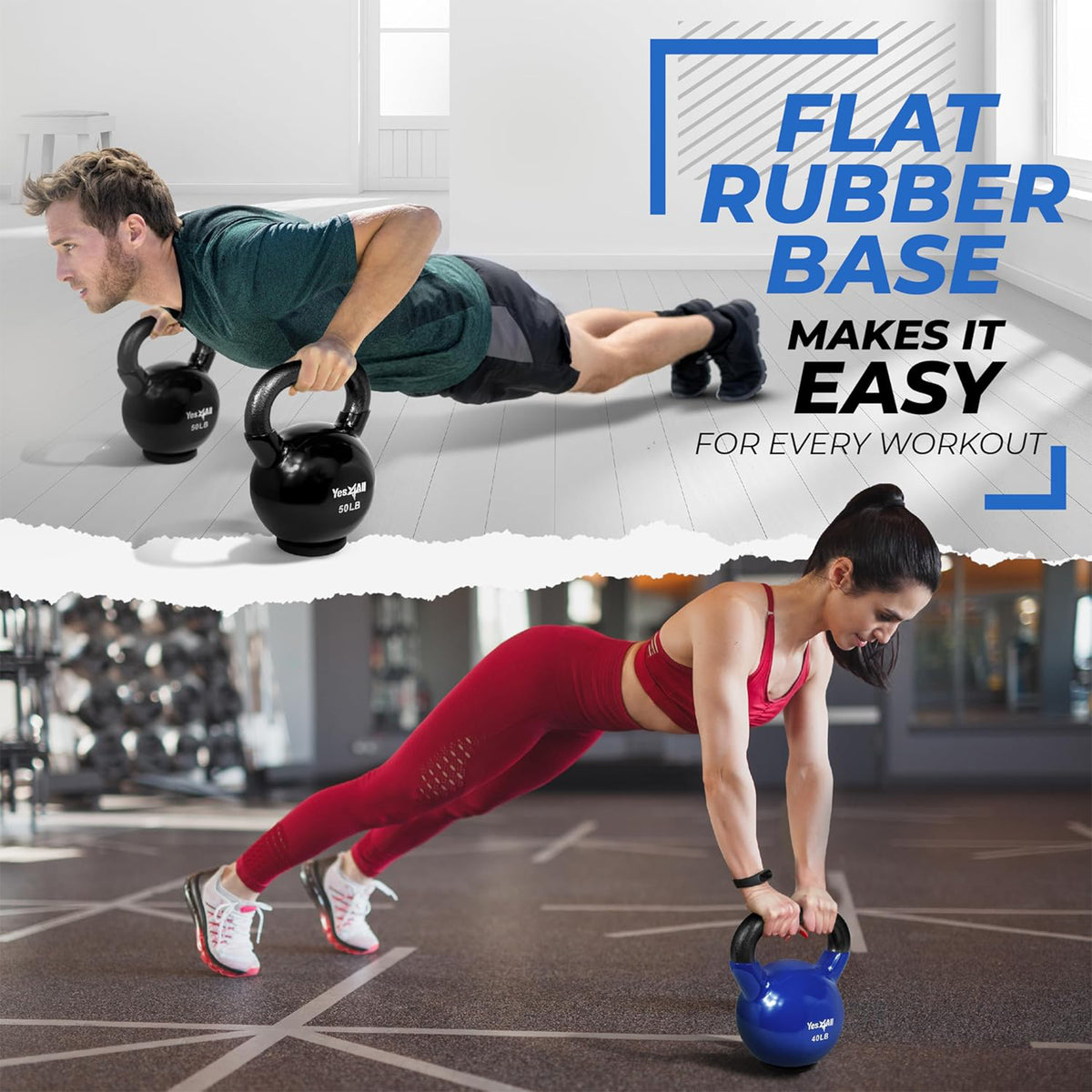 Yes4All 60 Pound Kettlebell, PVC Coated Cast Iron Weight with Rubber Base, Blue