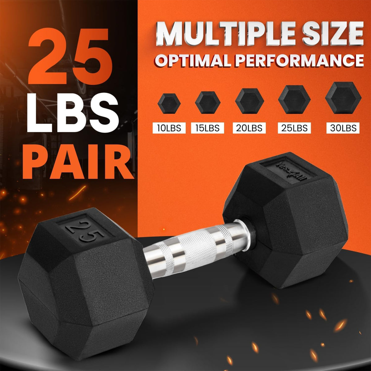 Yes4All Cast Iron Chrome Grip Hex Encased Dumbbells, Non-Slip, 25 Lb Pair, Black