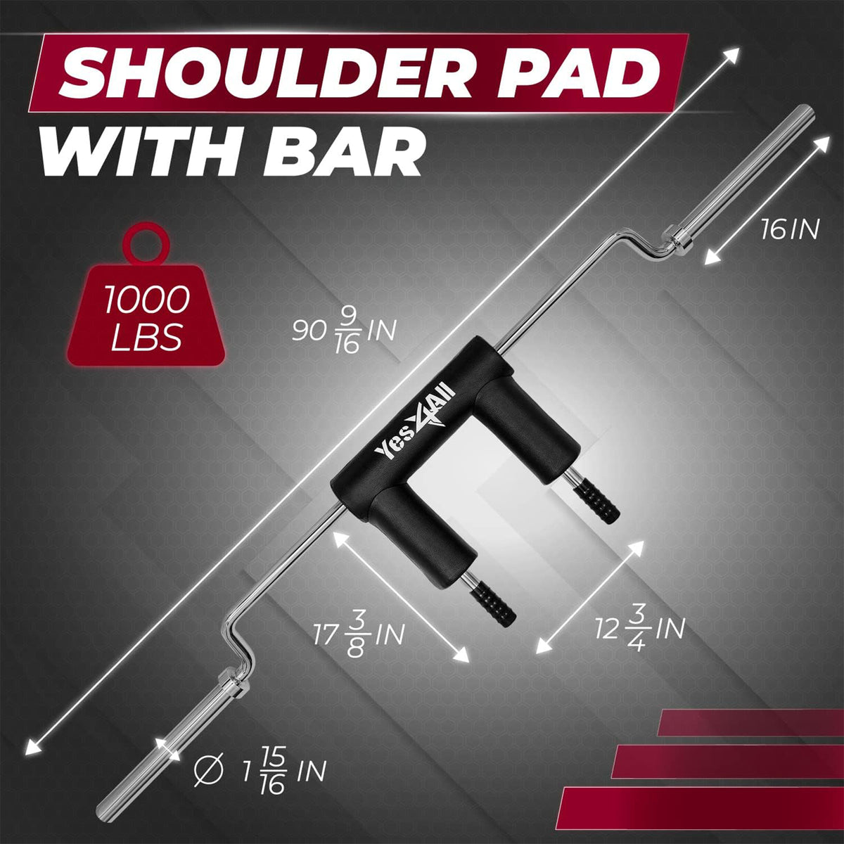 Yes4All Anti-Slip Squat Bar Attachment Comfortable Neck Pad w/ 1000LB Capacity