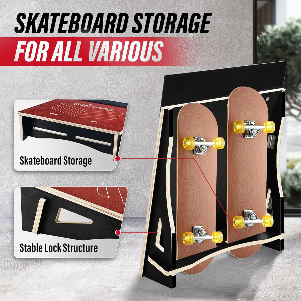 Yes4All Portable Skateboard Ramp and Rack for Beginners, 220 lb Capacity, Black