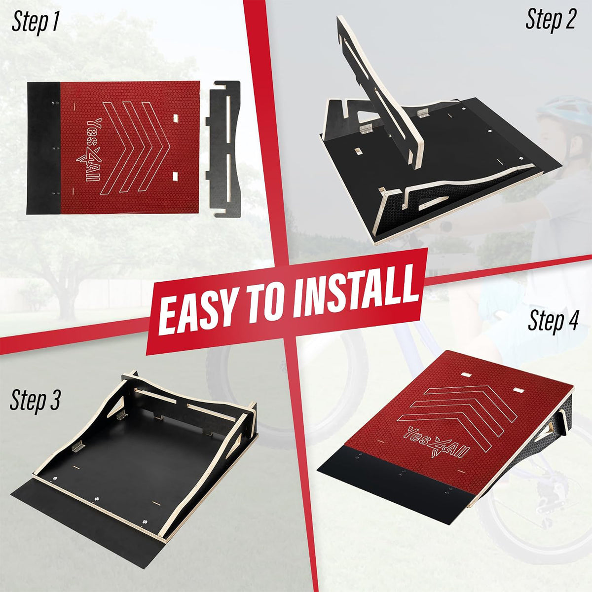 Yes4All Portable Skateboard Ramp and Rack for Beginners, 220 lb Capacity, Black