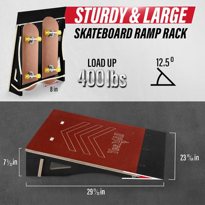 Yes4All Portable Skateboard Ramp and Rack for Beginners, 220 lb Capacity, Black