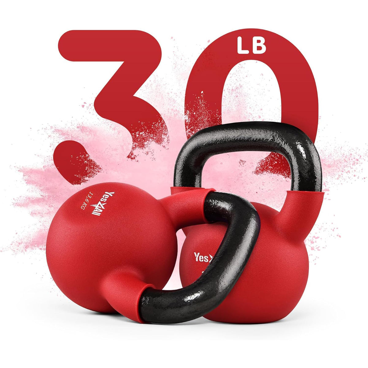 Yes4All 30 Pound Kettlebell, Cast Iron Hand Weight with Neoprene Coating, Red