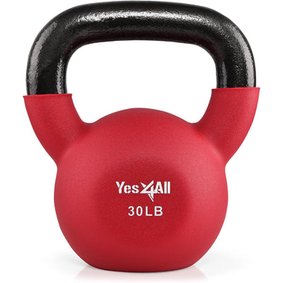 Yes4All 30 Pound Kettlebell, Cast Iron Hand Weight with Neoprene Coating, Red