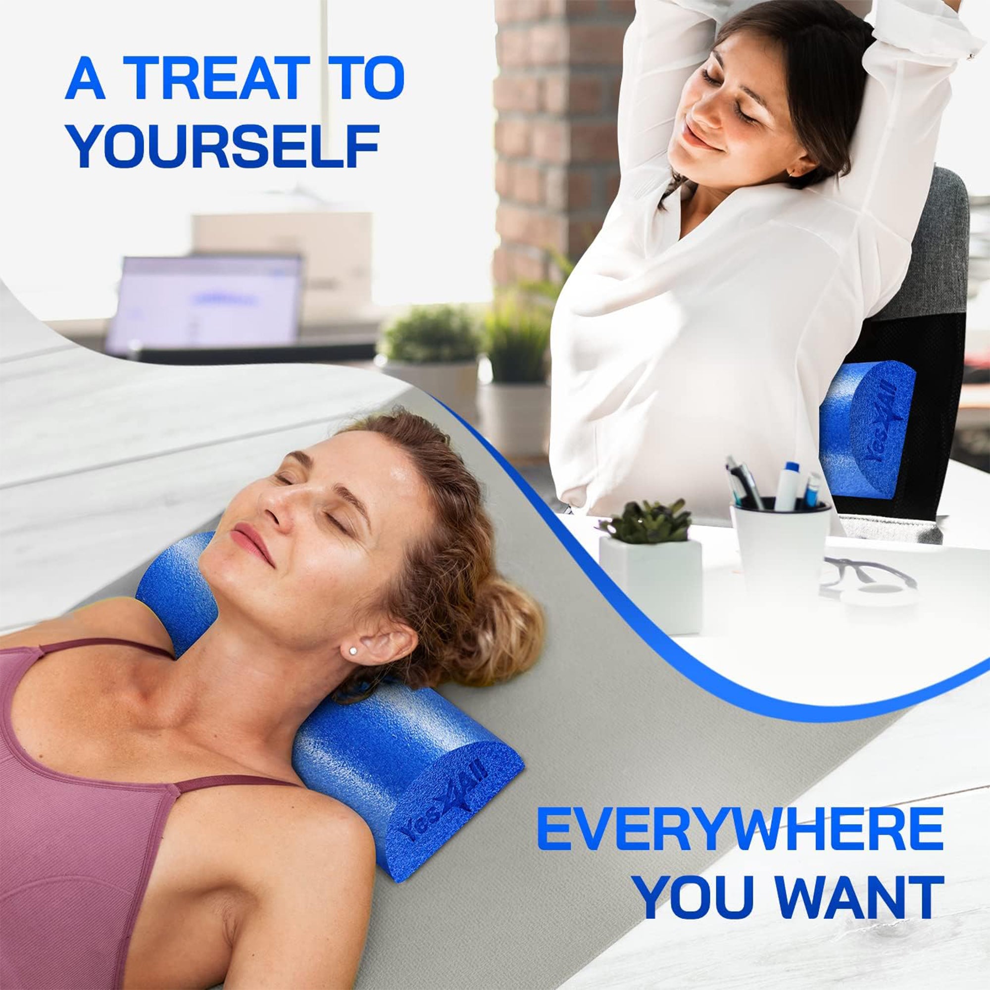 Yes4All Medium Firm Half Round Foam Roller for Massage & Exercise, 24 Inch, Blue