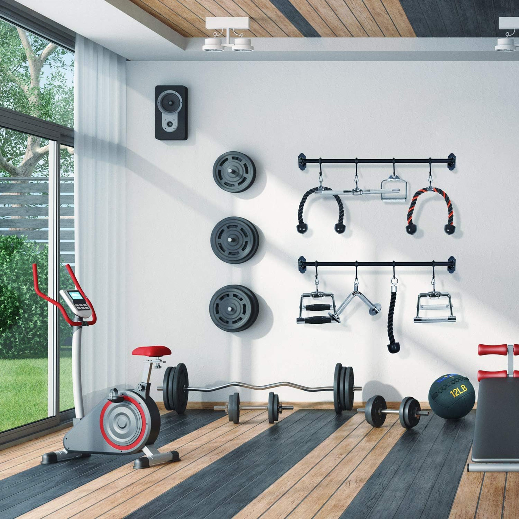 Yes4All Cable Machine Attachments with Tricep Rope, Straight Bar, and V Bar