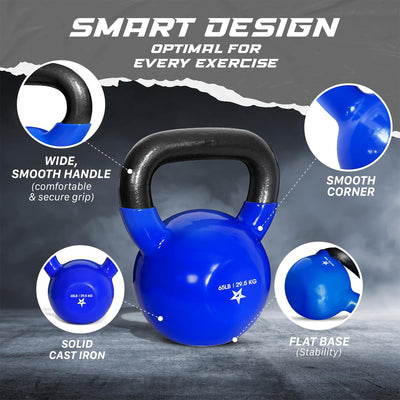 Yes4All Vinyl Coated Cast Iron Kettlebell for Home Gym Training, 60 Lbs, Blue