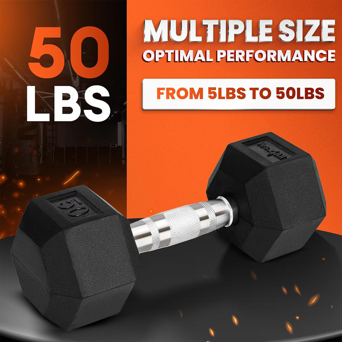 Yes4All 50 lb Single Hand Weight Chrome Grip Encased Hex Dumbbells for Home Gym
