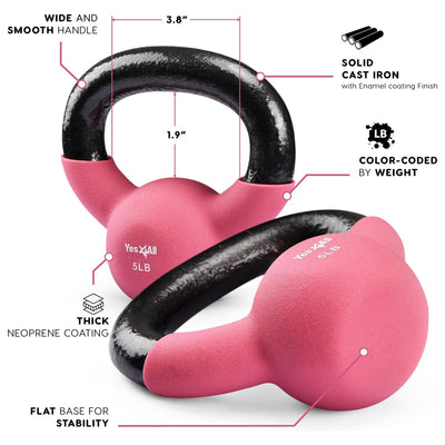 Yes4All 20, 25, and 30 lb Neoprene Kettlebell Set for Strength Training, Black