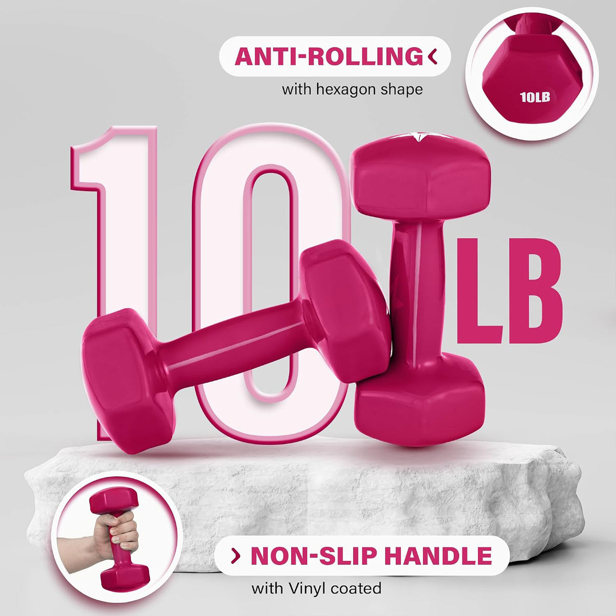 Yes4All 10lb Vinyl Hexagon Dumbbell Hand Weights for Strength Training(Open Box) - VMInnovations