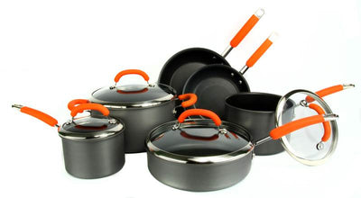 Rachael Ray 10-Piece Hard Anodized Cookware Set Nonstick Pots Pans Orange