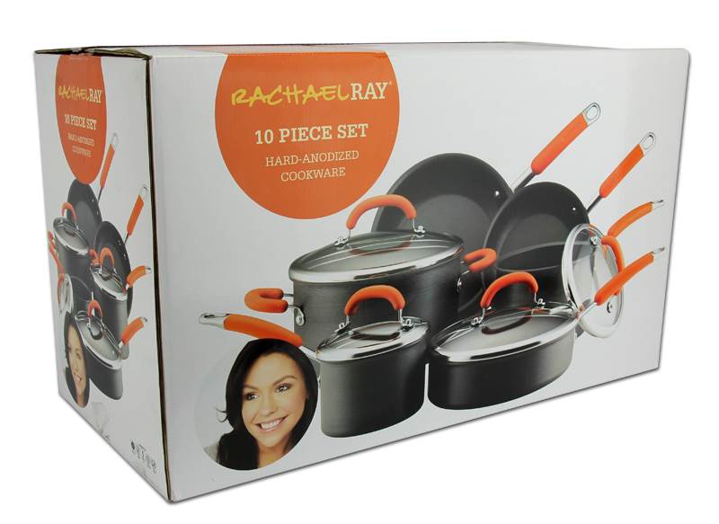Rachael Ray 10-Piece Hard Anodized Cookware Set Nonstick Pots Pans Orange