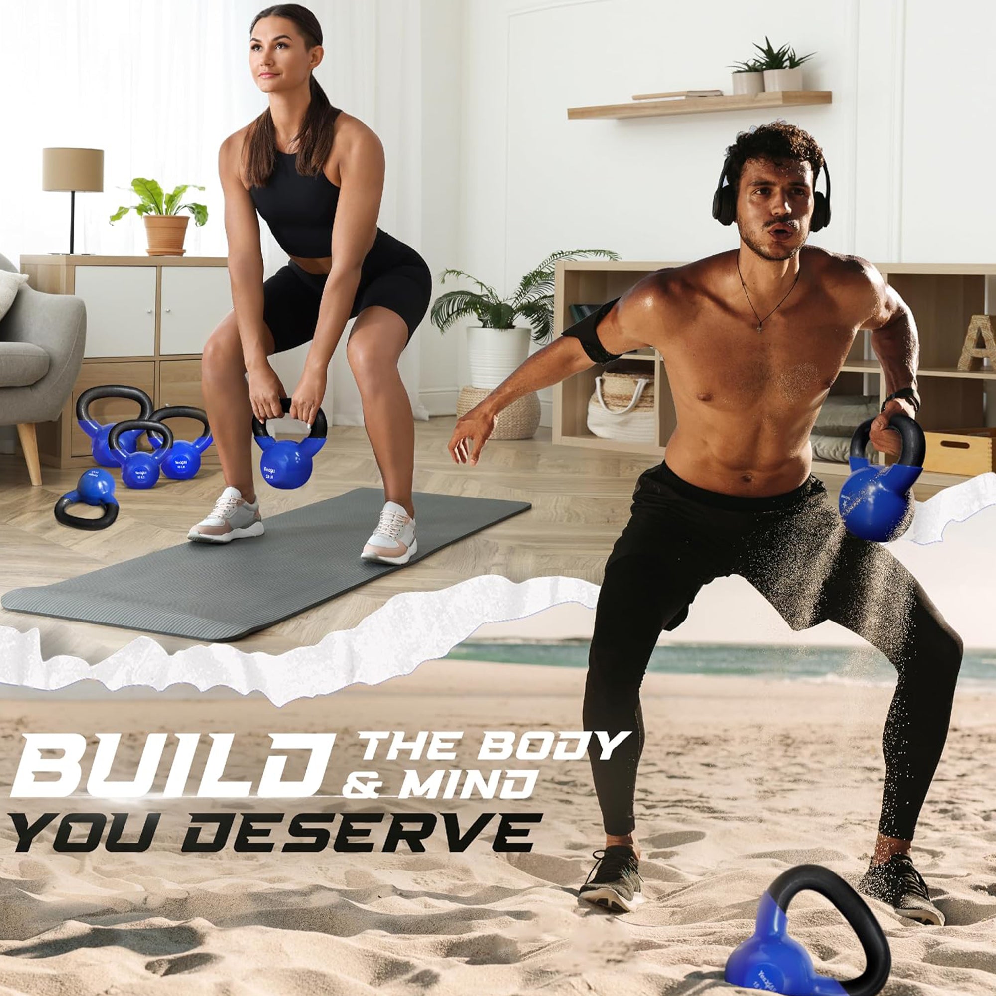 Yes4All 25 Pound Kettlebell Pair, Cast Iron Weight for Strength Training, Blue