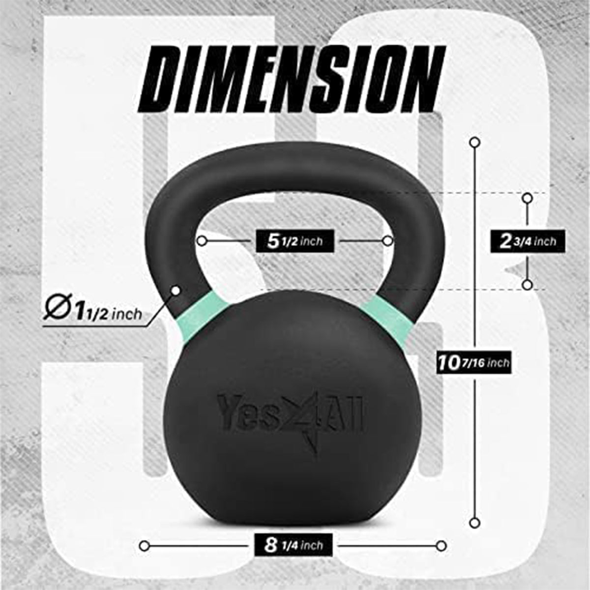 Yes4All Powder Coated Cast Iron Kettlebell, Non-Slip Handle, 53Lb, Pair, Black