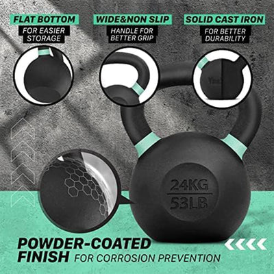 Yes4All Powder Coated Cast Iron Kettlebell, Non-Slip Handle, 53Lb, Pair, Black