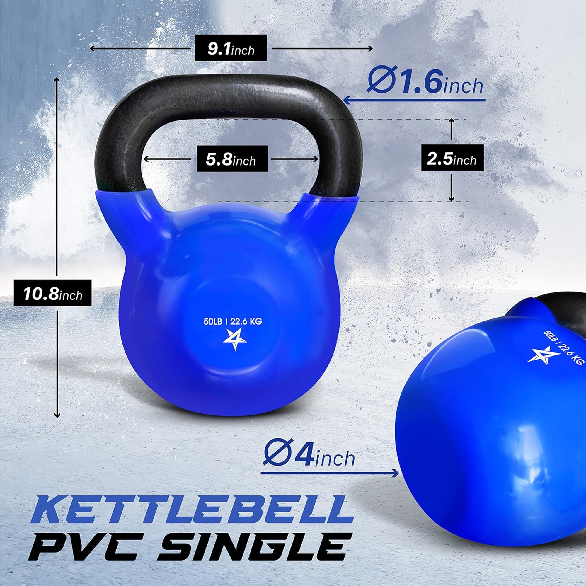 Yes4All 50 Pound Vinyl Coated Cast Iron Kettlebell for Home Gym Training , Blue