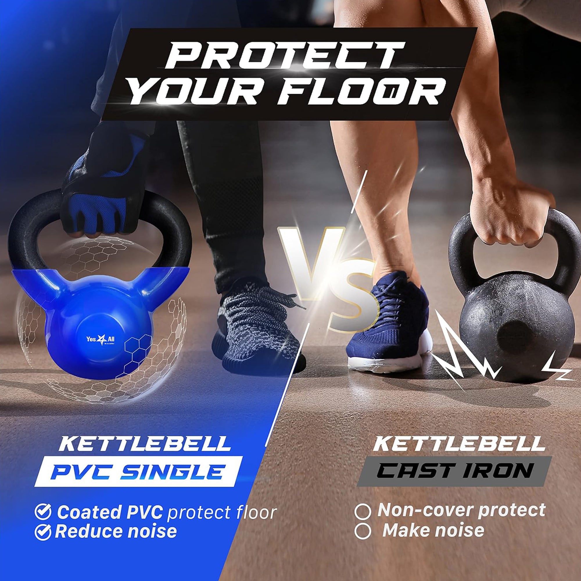 Yes4All 50 Pound Vinyl Coated Cast Iron Kettlebell for Home Gym Training , Blue
