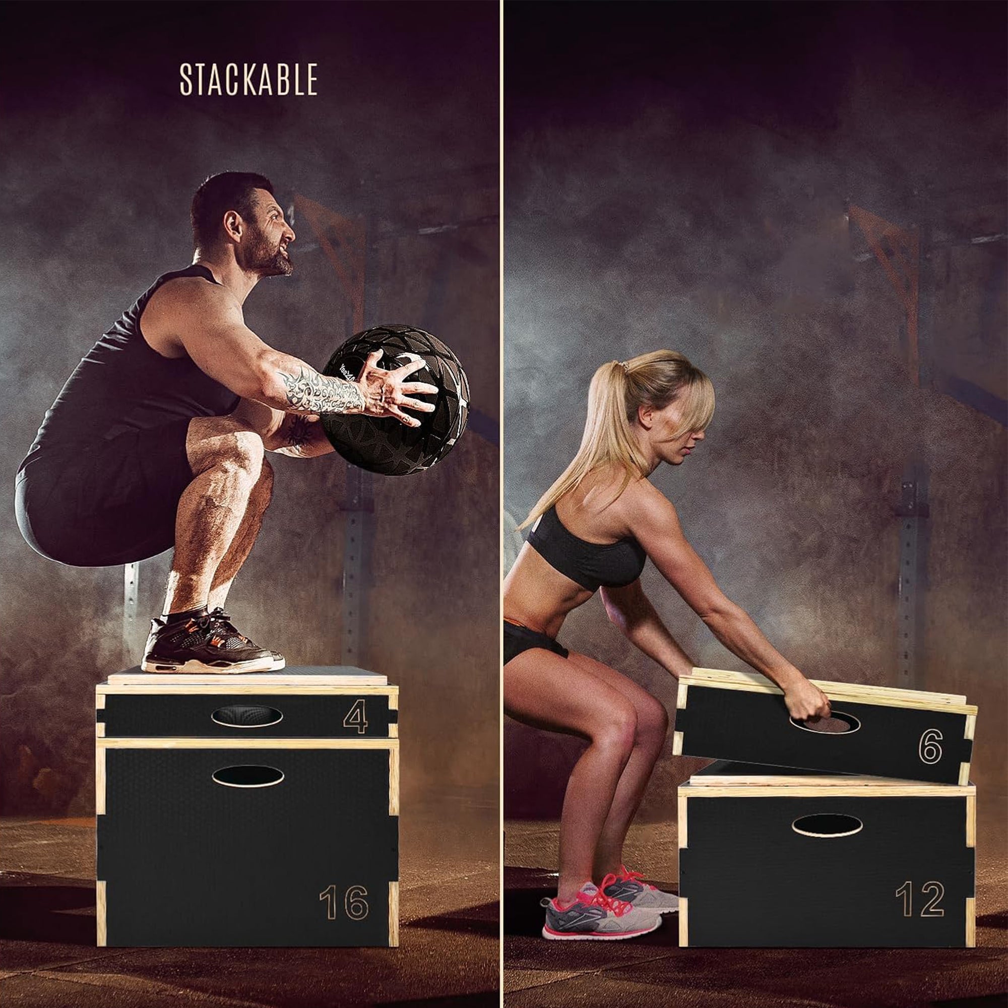 Yes4All 6" Stackable Wooden Plyometric Box Platform for Home Gym Jump Training