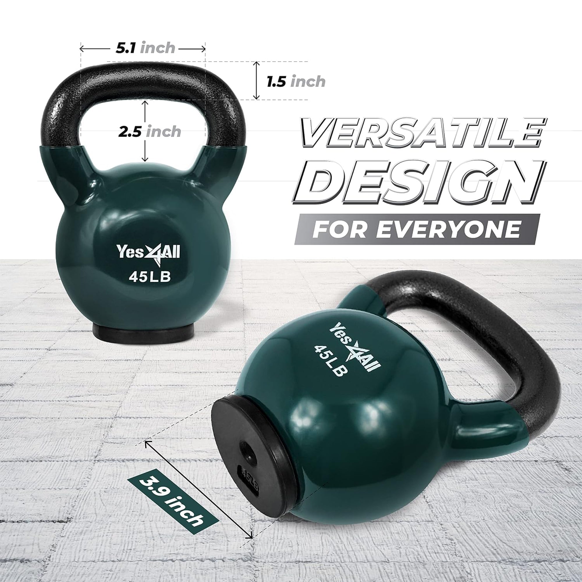 Yes4All 45lb Kettlebell, Vinyl Coated Cast Iron Weight w/Rubber Base, Midnight