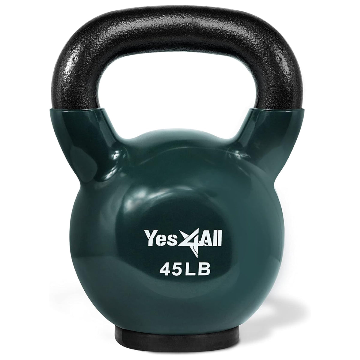 Yes4All 45lb Kettlebell, Vinyl Coated Cast Iron Weight w/Rubber Base, Midnight