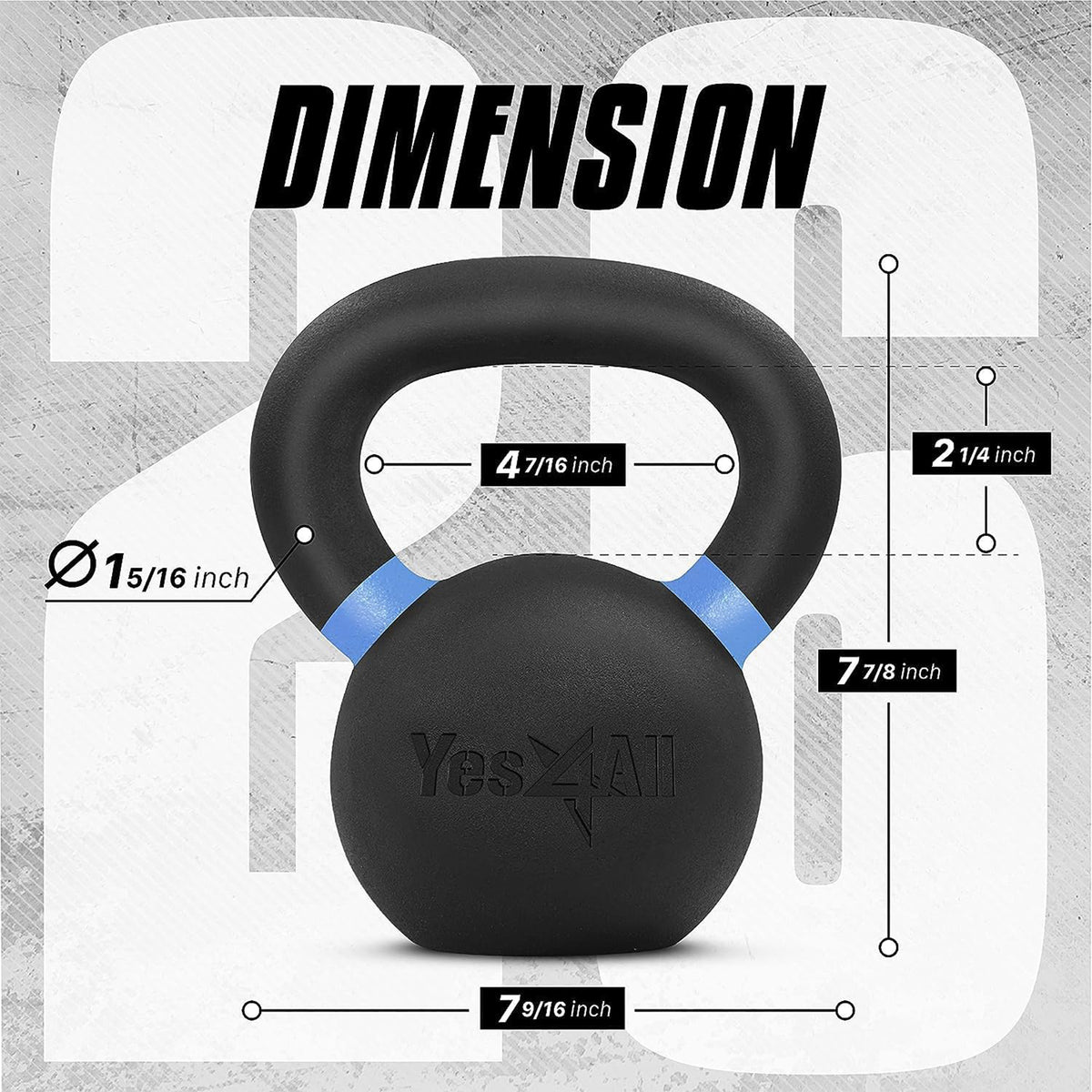 Yes4All 26lb Powder Coated Cast Iron Kettlebell w/ Non-Slip Handle & Flat Bottom