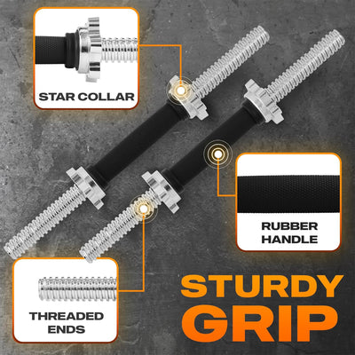 Yes4All Threaded Dumbbell Handle Set with Rubber Non-Slip Grip, 14 Inch, 2 Pack