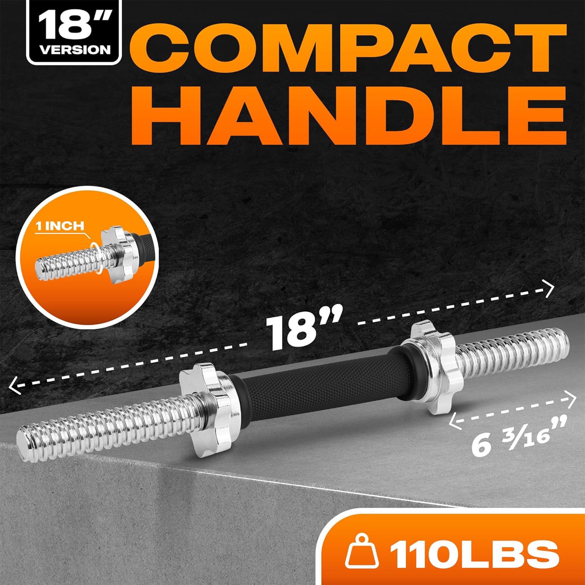Yes4All Threaded Dumbbell Handle Set with Rubber Non-Slip Grip, 14 Inch, 2 Pack