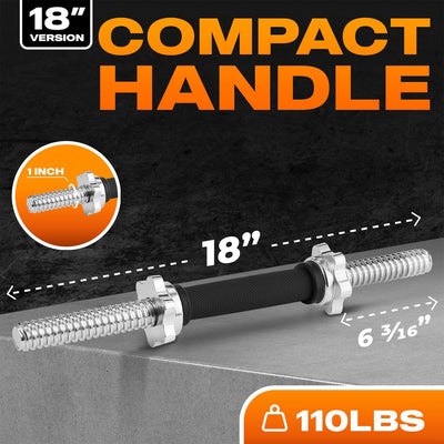 Yes4All Threaded Dumbbell Handle Set with Rubber Non-Slip Grip, 14 Inch, 2 Pack