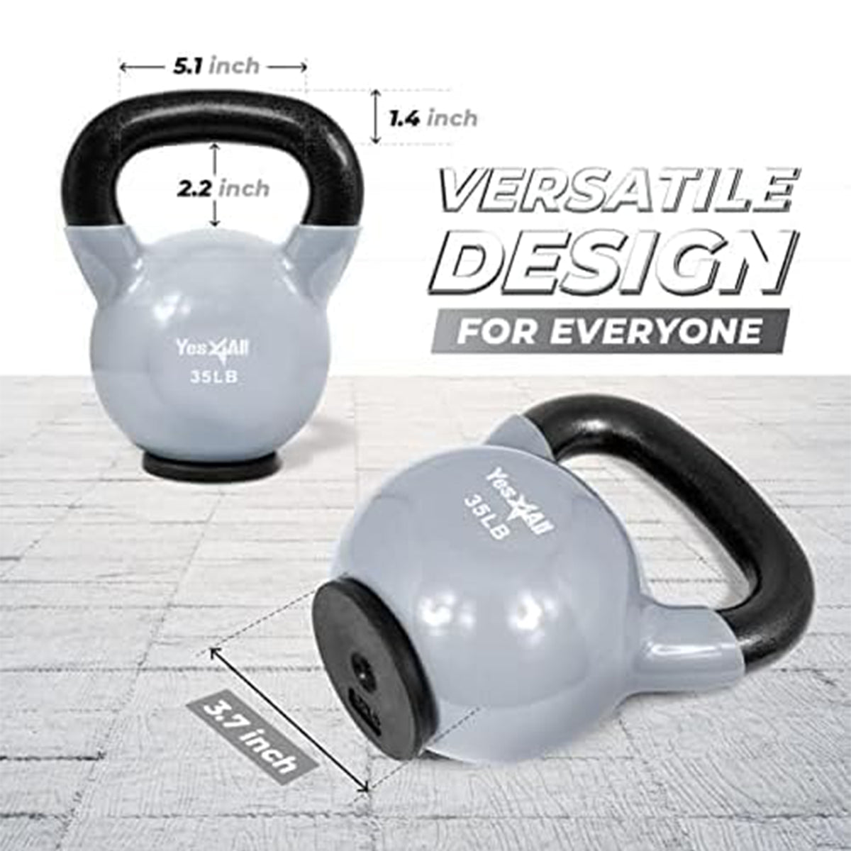 Yes4All 35 Pound PVC Kettlebell With Rubber Base for Strength Training, Grey