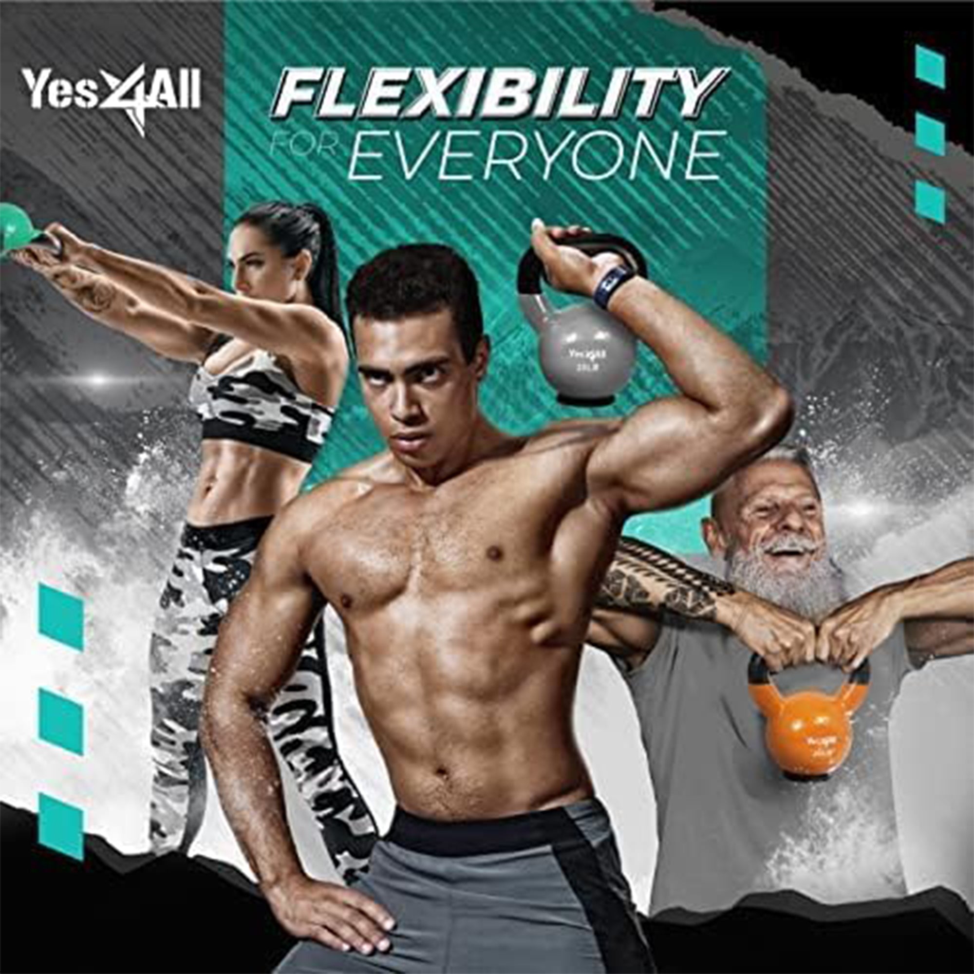 Yes4All 35 Pound PVC Kettlebell With Rubber Base for Strength Training, Grey