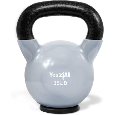 Yes4All 35 Pound PVC Kettlebell With Rubber Base for Strength Training, Grey