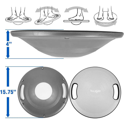 Yes4All Wobble Balance Board Plastic Stability Trainer with Handles, Silver