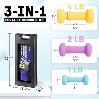 Yes4All Neoprene Coated Hex Dumbbell Set with Case, 1lb, 2lb, and 4lb Pairs