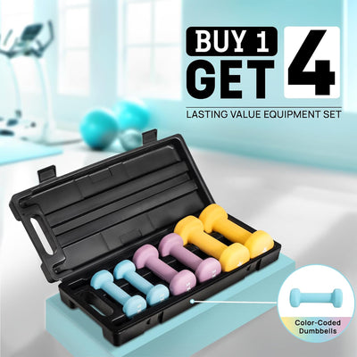 Yes4All Neoprene Coated Hex Dumbbell Set with Case, 1lb, 2lb, and 4lb Pairs