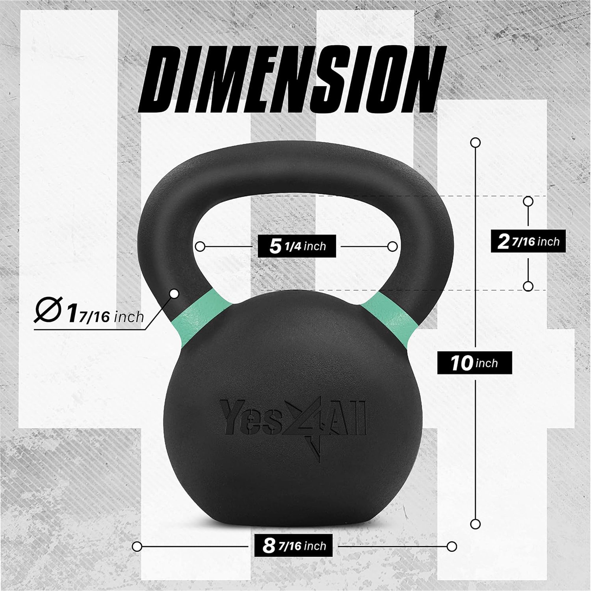 Yes4All Powder Coated Cast Iron Kettlebell, Non-Slip Handle, 44Lb, Pair, Black