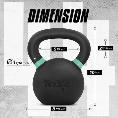 Yes4All Powder Coated Cast Iron Kettlebell, Non-Slip Handle, 44Lb, Pair, Black