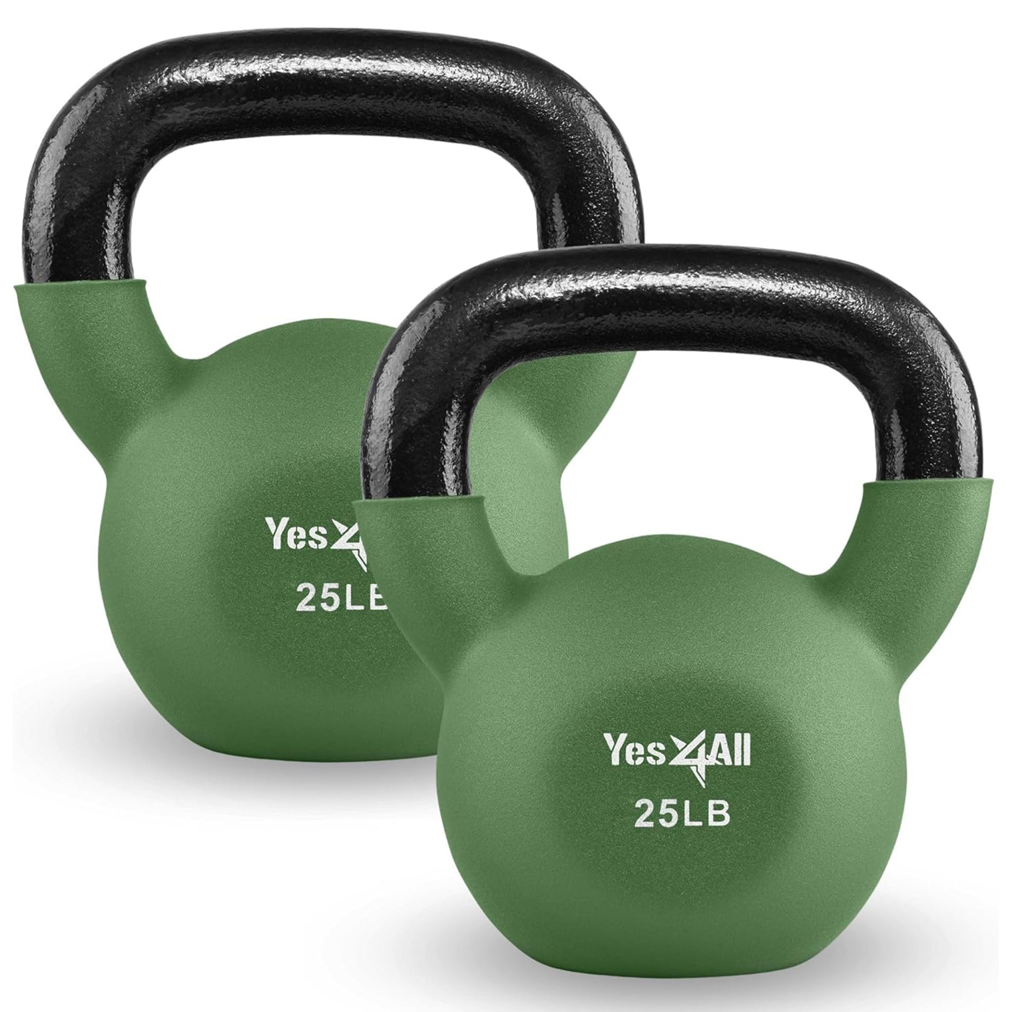 Yes4All 25 Pound Kettlebells, 1 Pair Neoprene Coated Cast Iron Weights, Green
