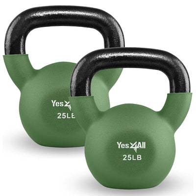 Yes4All 25 Pound Kettlebells, 1 Pair Neoprene Coated Cast Iron Weights, Green