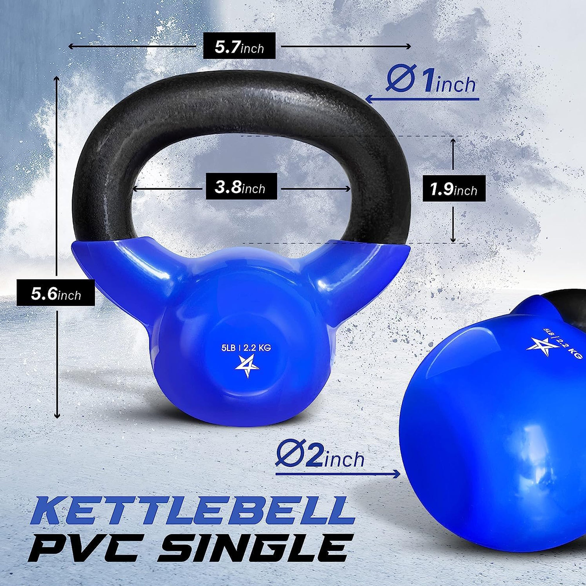 Yes4All 95 Pound PVC Kettlebell, Cast Iron Weight for Strength Training, Blue