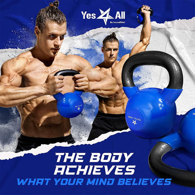 Yes4All 95 Pound PVC Kettlebell, Cast Iron Weight for Strength Training, Blue