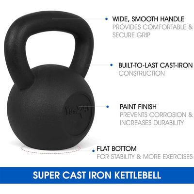 Yes4All 30 Pound Kettlebell Pair, Cast Iron Weight for Strength Training, Black