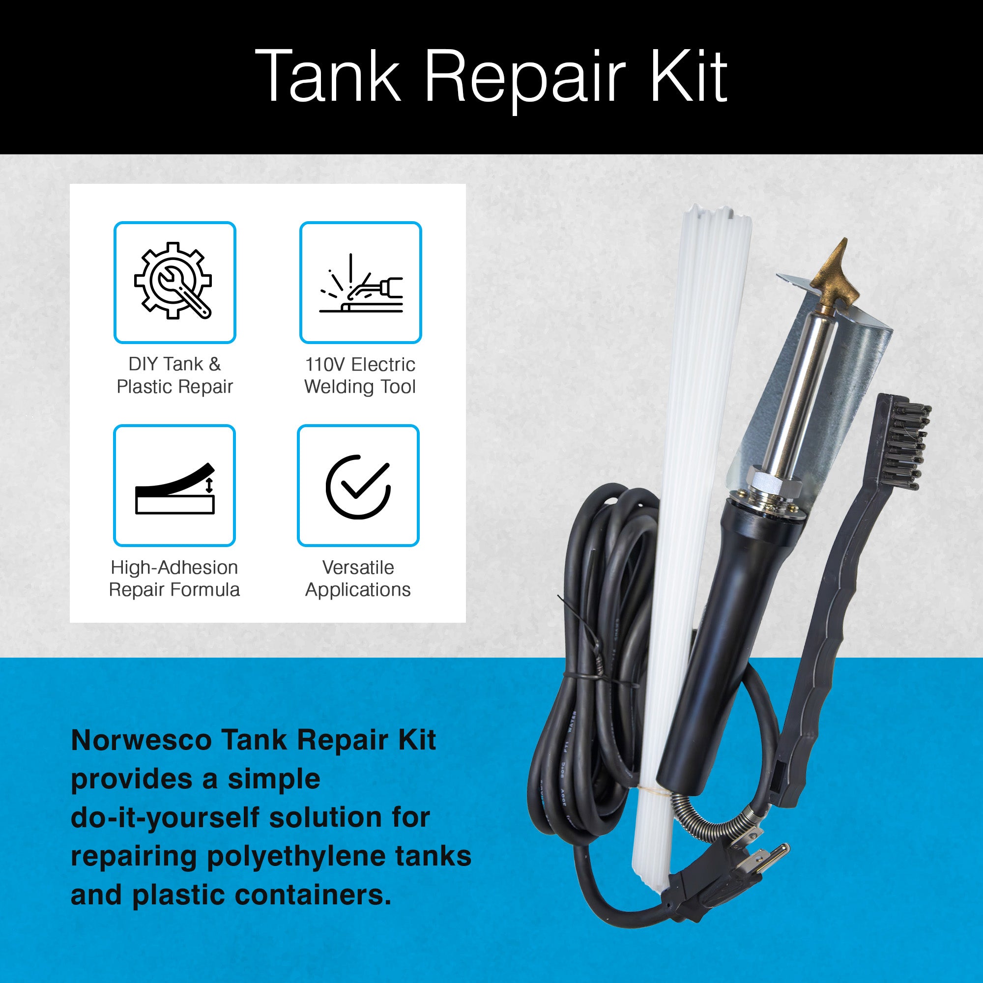 Norwesco Polyethylene Tank Repair Kit, DIY Plastic Welding Tool with 30 Ft Wire