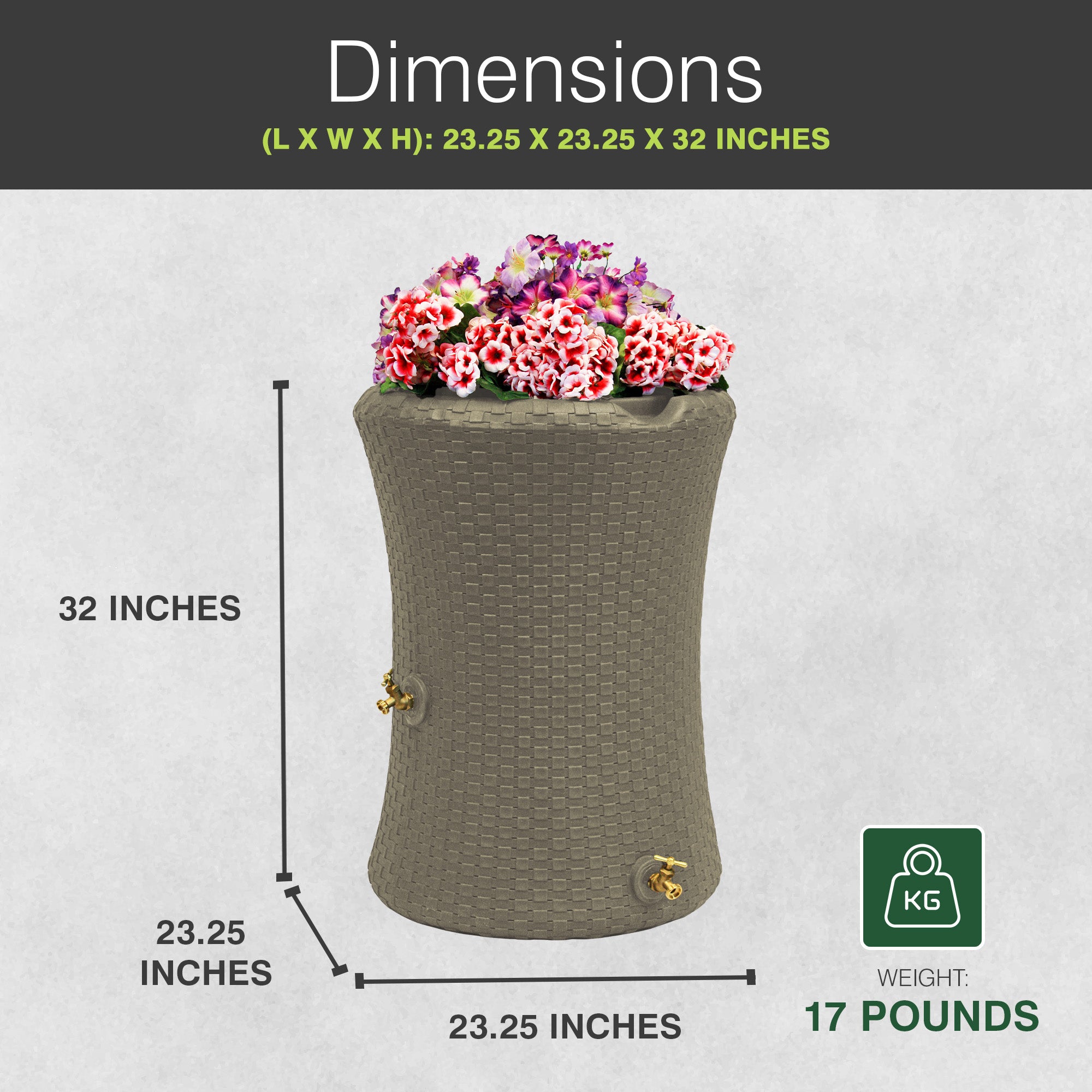 Good Ideas 50 Gallon Nantucket Rain Barrel Planter, Coyote Granite (Open Box)